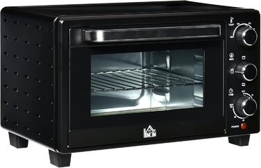 Міні-піч HOMCOM 21 л, 1400 Вт, 100-230°C, таймер, противень, решітка-гриль, вікно, піч для піци, кремово-білий (чорний)