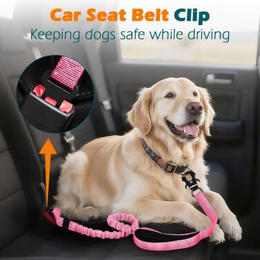 Тактична повідок для собак PetBonus Heavy Duty, 1,5м, еластична, з 2 м'якими ручками, страхувальний ремінь для авто, навчальна повідок No Pull для великих та середніх собак (Армійний зелений, Рожевий)