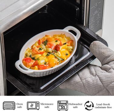 Frewinky Au Gratin Casserole Dish Set, Ceramic, with Handles, Heat-Resistant, Mini Casserole Dishes for Oven, Oval Porcelain Baking Dishes for Gratin, Casseroles and Roasting, 4-Piece Set, White 4 PCS White (Soft White)