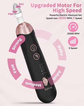 Електричний набір для манікюру та педикюру з LED-підсвічуванням: пилка для нігтів, 10 насадок