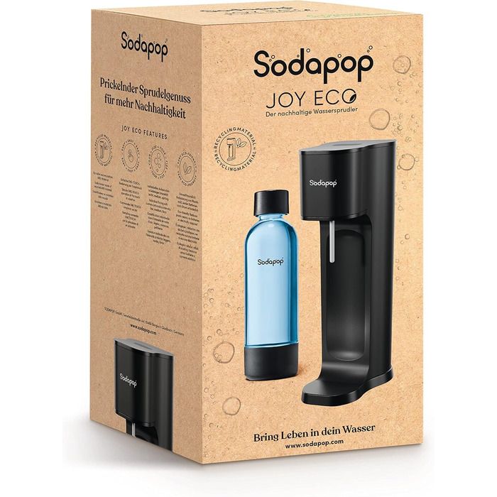 Sodapop Wassersprudler Logan Чорний Матовий - Газоварка для води з 2 скляними (850 мл, 600 мл) та 1 PET пляшкою (850 мл), 42.6 см