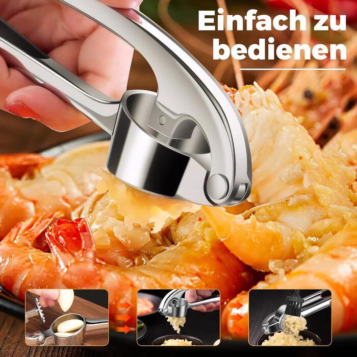 Прес для часнику з нержавіючої сталі, професійна кухня, подрібнювач часнику, легко миється та довговічний, сріблястий