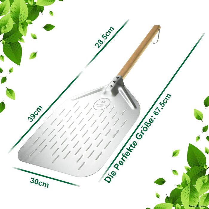 EVERGREEN BERLIN® - Pizza Peel - THE ORIGINAL - Perforated Pizza Peel - Pizza Lifter made of Aluminum and Beechwood - Perforated Pizza Shovel for Pizza Passion - Pizza Turner - Pizza Shovel - Pizza Peel