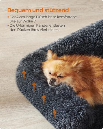 Feandrea FluffyHug Dog Bed, Plush, Dog Blanket Sofa, Sofa Protector Dog, Dog Cushion, Size M, for small and medium-sized dogs, 80 x 75 x 16 cm, dark grey PGW221G02