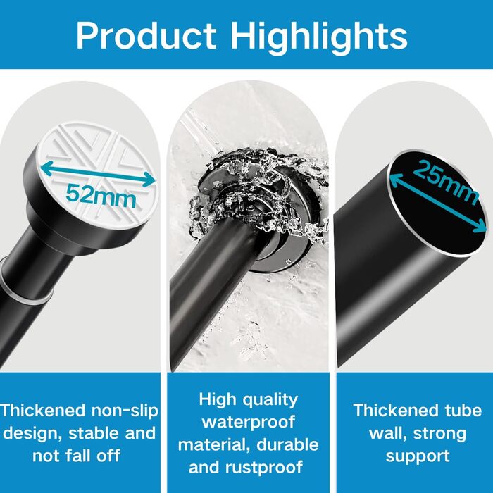 Держак для душової завіси, телескопічна штанга з нержавіючої сталі, 73-175 см, без свердління, сріблястий