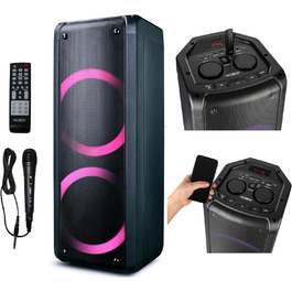 Портативна Bluetooth-колонка Reflexion PS09BT - 500W, Караоке, DJ, LED-підсвітка, Радіо, Мікрофон, Чорний