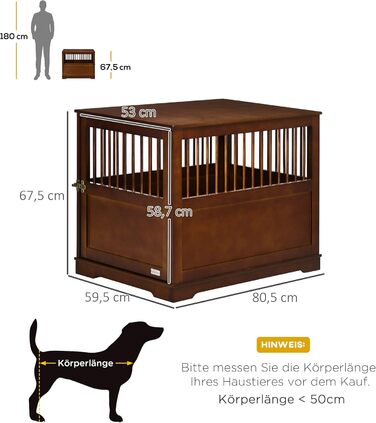 Клітка для собак PawHut, переноска для тварин, собача будка для середніх собак, переноска для собак в приміщенні, клітка для тварин з замком, коричнева, 80,5 x 59,5 x 67,5 см