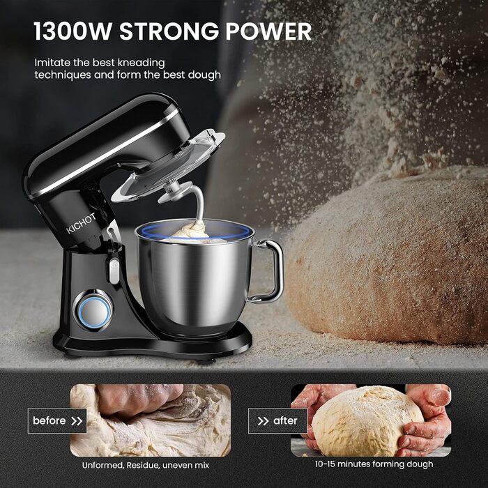 KICHOT 4.5L Kitchen Machine, Dough Mixer, 10-Speed Kitchen Machine, Dough Hook, Flat Beater, Splash Guard, Suitable for Baking, Cakes, Cookies, Kneading, Red