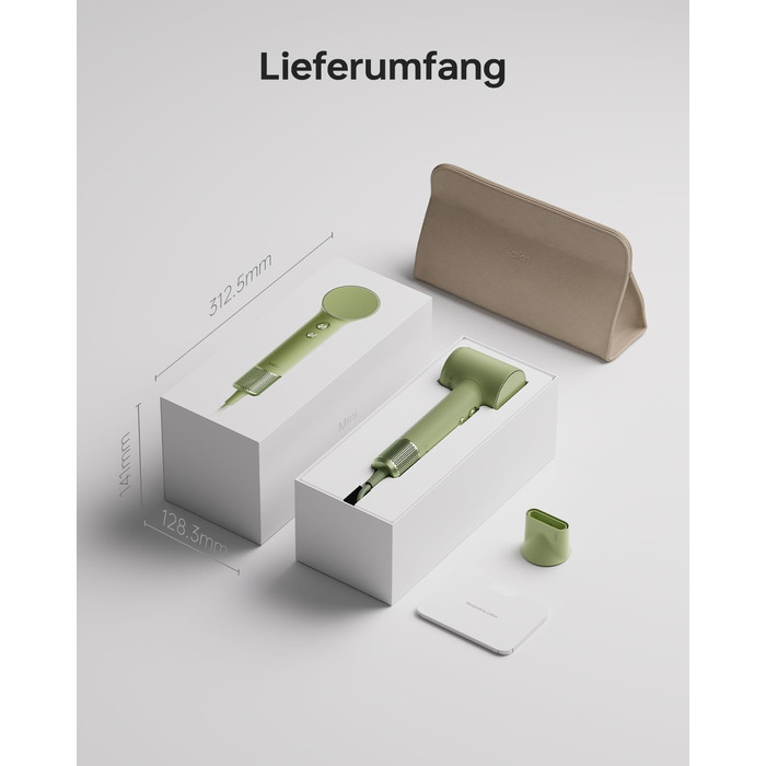 Компактний фен для волосся Laifen Mini (Matcha Green) — потужний мотор 110 000 об/хв, 200 млн негативних іонів, режим для дітей, легкий дорожній фен, 299 г