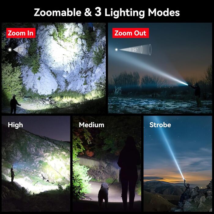 Ліхтар LED Gearlite акумуляторний, 3000 люмен, тактичний, водонепроникний (IP65), 3 режими, для кемпінгу, риболовлі, активного відпочинку