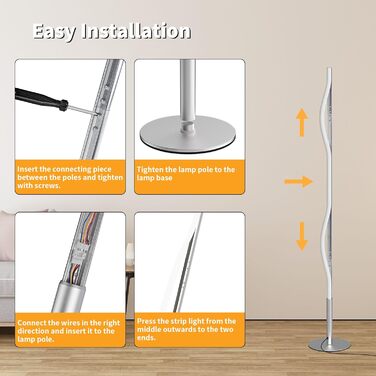 LED торшер Fortand з димуванням, пульт, 147 см. Сучасний торшер для вітальні та спальні. Регулювання кольору та яскравості 2700K-6500K