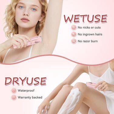 Електричний тример для бікіні для жінок, 2-в-1, рожевий. Тример для тіла, обличчя, брів, вусів, бороди, рук та ніг. Вологостійкий IPX7, для сухого та вологого використання.