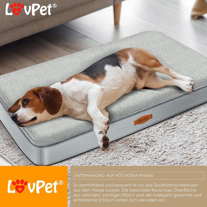 Lovpet® Orthopedic Dog Bed, Dog Cushion, Dog Basket Cookie, Incl. Bowl + 3X Chew Bones, Dog Sofa for Small, Medium & Large Dogs, Removable and Washable Cover, L 91x69x7.6 cm Anthracite (L (91 x 69 x 7.6 cm), Grey / Light Grey)