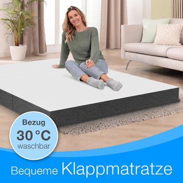 Складаний ортопедичний матрац ELONEO Premium Visco 140x200x15 см, для гостей, високий, знімний чохол, гіпоалергенний, сіро-білий