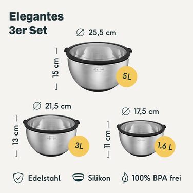 Набір мисок з нержавіючої сталі SILBERTHAL з кришкою (3 шт.) - для приготування, сервірування та зберігання їжі