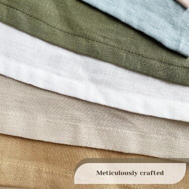 DerF HOME Cloth Napkins, 100% Pure Linen, Embroidered, 18 x 18 inches (45.7 x 45.7 cm), Moss Green, Handcrafted from Flax, Machine Washable, Soft and Durable, Set of 10