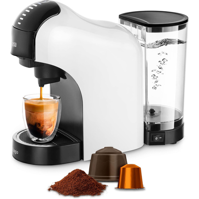 Ufesa Bellagio 3-in-1 Multi-Capsule Coffee Machine for Nespresso Original Capsule, Dolce Gusto, or Ground Coffee, Digital Touch Panel with 7 Levels, 1 L Water Tank, 1400 W, 15 Bar Pressure, Compact