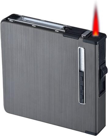 Елегантне Zigarettenetui з запальничкою CAM2, автоматичне витягування, вміщує 20 сигарет, чорний, з металевим малюнком