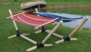 Megaastore Hammock Set with Beech Wood Frame 320 cm | Up to 150kg | Outdoor Hammock Stand Wood Frame Weatherproof, Hanging Hammock (Blue)