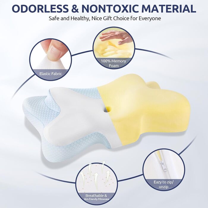 Подушка для шиї DONAMA з Memory Foam, подушка для сну, подушка для тих, хто спить на боці, спині та животі (Блакитна)