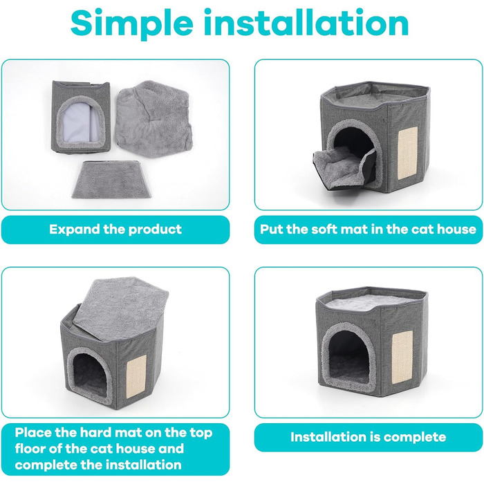 Кіт-будинок складаний великий для котів, кіт-печера з когтеточкою, 2-ярусне ліжко для котів, сірий
