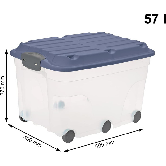 Rotho Roller 6 2-Piece Storage Box Set, 57L with Lid and Wheels, Plastic (Not applicable, Blue/Transparent)