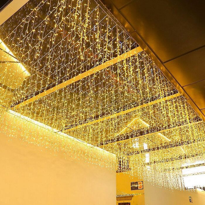 Ланцюжок прикрас 10 м, 400 LED, світлоний завіс, для внутрішнього та зовнішнього використання, з EU-штекером, 8 режимів, ефект морозного дощу, тепле біле світло