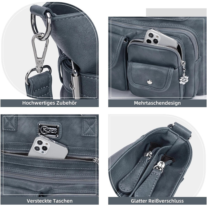 Сумка жіноча KL928 через плече, велика, PU шкіра, чорно-блакитна (під павича)