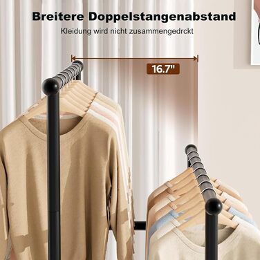 MISSLO Двоярусна вішалка для одягу, міцна, переносний гардероб для спальні, вітальні (чорний)