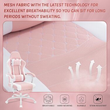 WOLTU Gaming Chair with Massage Function, Computer Chair with Pocket Spring Cushion, Ergonomic Gamer Recliner, Swivel Chair with Headrest, Lumbar Pillow, Footrest, Mesh Fabric, Pink+White, GS15rsw Pink+White Mesh Fabric