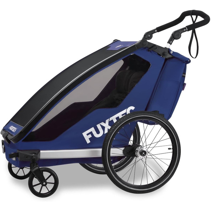 Fuxtec Fahrradanhänger Sportfux: Причіп для велосипеда на 2 місця, з багажником, відбивачами, ручкою-штовхачем, захистом від дощу та сонця, складний, фіолетовий FX-FA1 (блакитний)