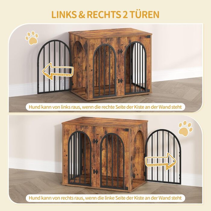 Клітка для собак Hzuaneri, 68x49x56 см, 3 двері, вінтажний колір, для дому, міцна, DFC85501B