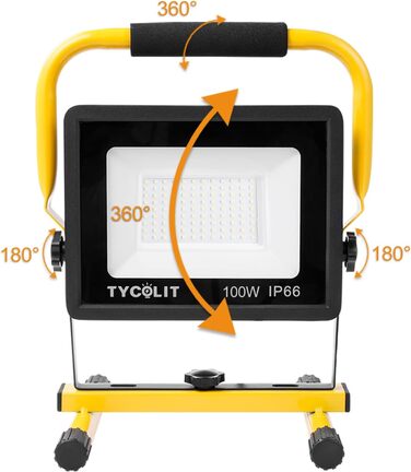 Набір з 2 LED прожекторів wowspeed 100W 10000Лм, холодне біле світло 6500K, водонепроникні (IP66) будівельні лампи зі шнуром 3м і штекером для майстерні та будівництва
