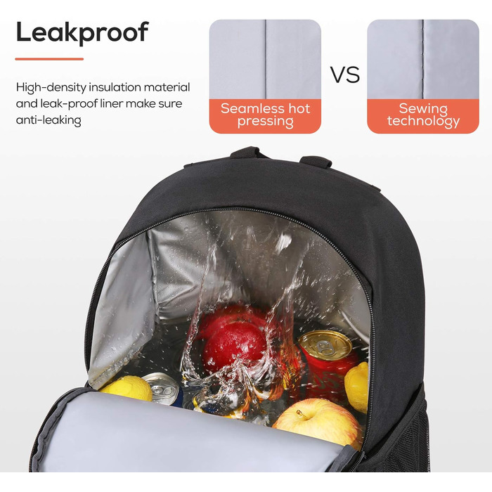 25L Cooler Backpack, Waterproof Cooler Backpack, Ultralight Backpack for Picnic, Camping, Hiking, BBQ (Black)