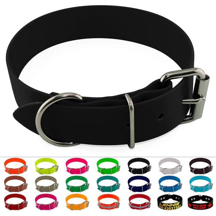 Ленні Нашийник BioThane, чорний, з нержавіючою сталею, ширина 38 мм, розмір 38-48 см, з можливістю нанесення напису