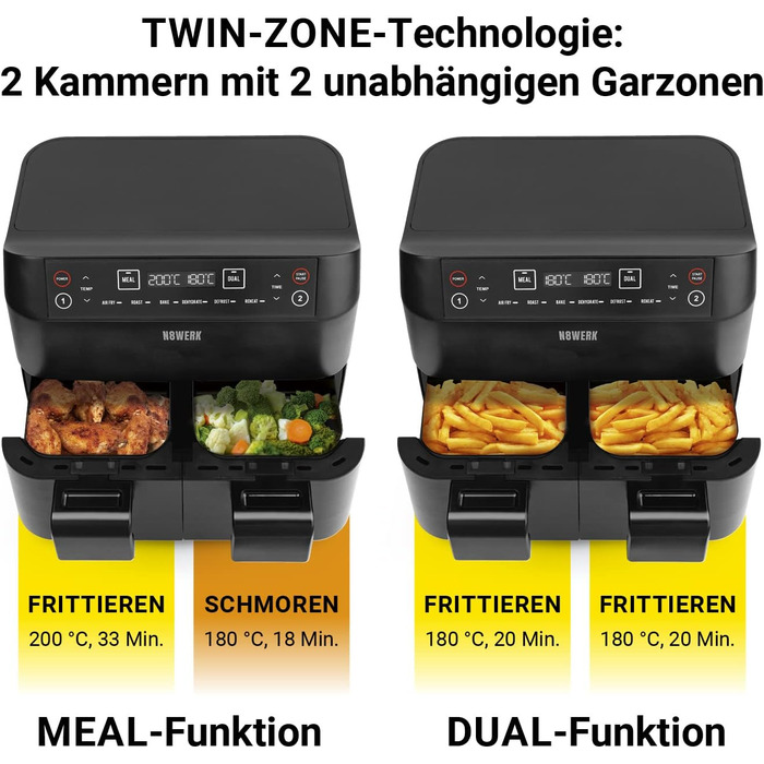 Фритюрниця-конвекційна піч Heißluftfritteuse Midnight Edition 7.6 л, 1800 Вт, 7 програм, чорний | Без олії, цифровий дисплей