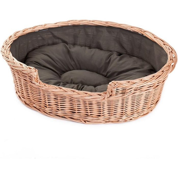 Wicker Dog Basket for Dog and Cat, Dog Bed, Cat Bed with Cushion, Pet Basket, Woven Cat Basket, 60x43 x H19 cm