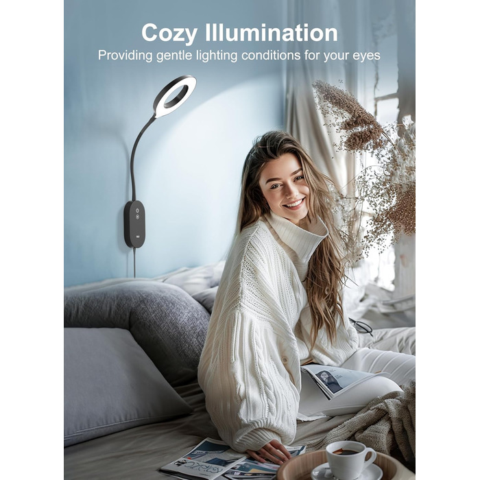 Світлодіодна настільна лампа для читання з USB, 10W, 4 режими кольору, димування, функція автовимкнення, чорна