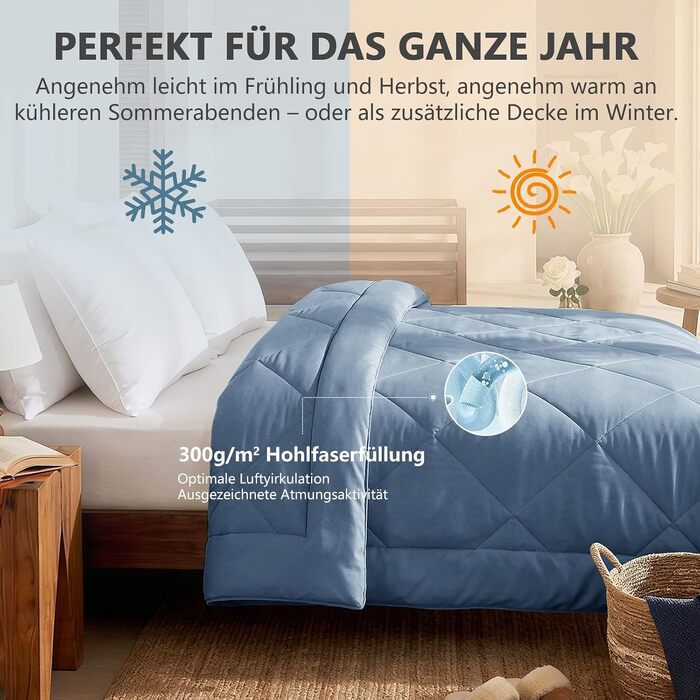 Всесезонна ковдра CozyLux 200x200 см для 4 сезонів, сіро-блакитна