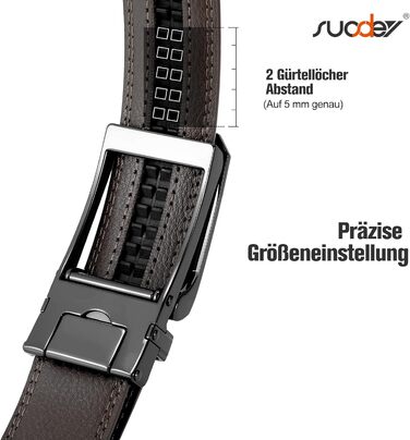 Чоловічий шкіряний ремінь Suosdey з автоматичною пряжкою, без отворів, ширина 30 мм, для ділових костюмів, джинсів та штанів, регульований, для талії 91-100 см