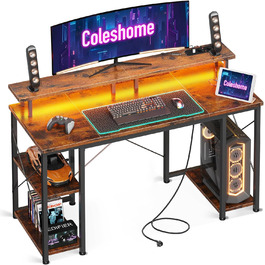 Ігровий стіл Coleshome з LED-підсвічуванням, 120x50 см, з розетками та USB, для дому та офісу