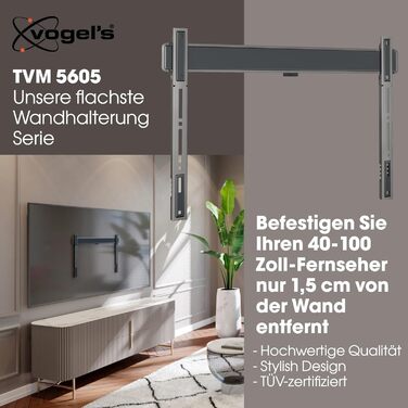 Vogel's Elite TVM 5605 Ultra-Slim TV Wall Mount for 40-100 Inch TVs - 100kg Capacity, VESA 600x400, Universal Compatibility, 1.5cm Profile