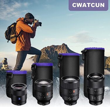 Набір чохлів для об'єктивів Cwatcun з неопрену (4 шт.) - для Canon, Nikon, Sony, Pentax, Panasonic, Fuji, Tamron, Sigma