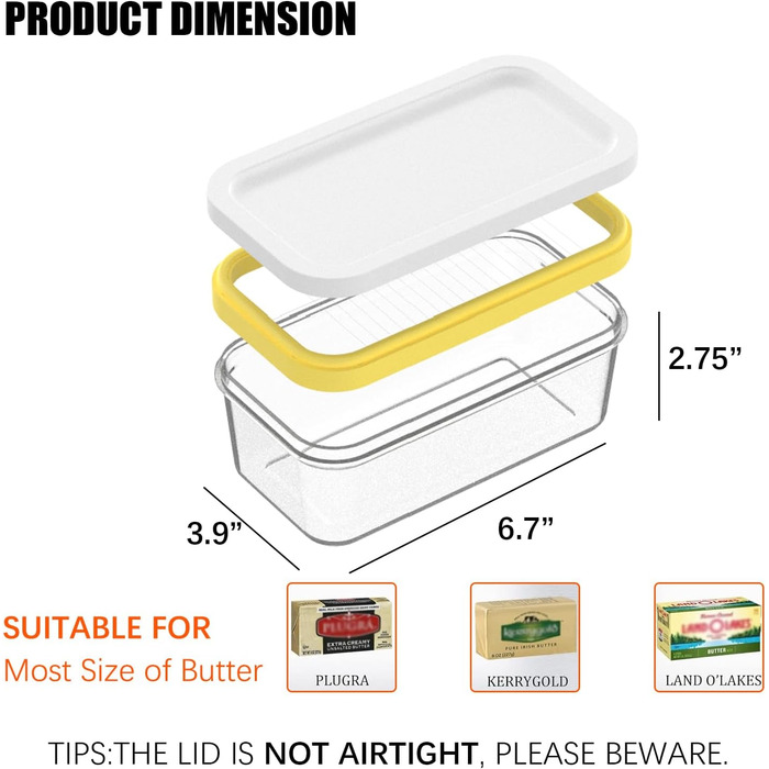 Plastic butter shaper, butter container with lid for the refrigerator, easily cuts two 113 ml sticks of butter