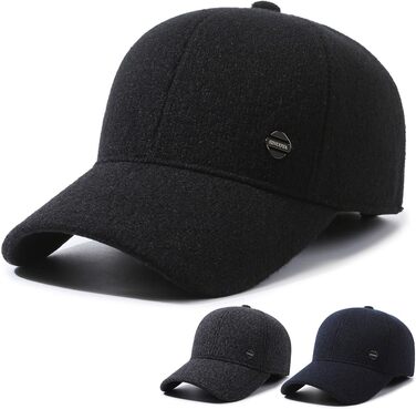 Кепка YAMEE для чоловіків на зиму з відкидними навушниками, тепла бейсболка, універсальний розмір (2361*Чорний)