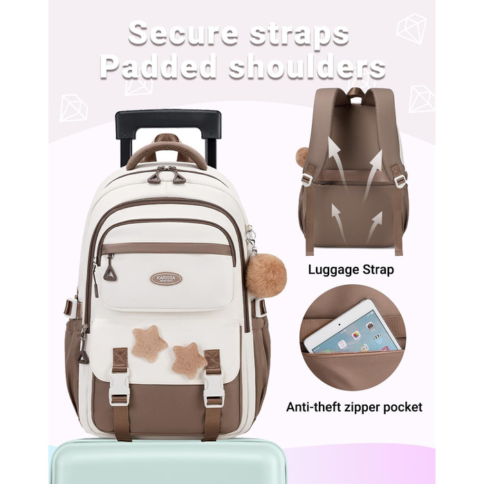 Дитячий рюкзак для дівчаток Kinderrucksack, 18L, 2-7 клас, легкий, з дихаючою спинкою та м'якими лямками, для школи, підлітки 7+ років, колір кавовий