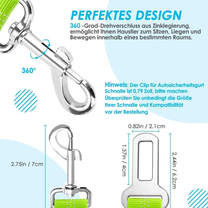 Ремінь безпеки для собак SlowTon у машину, 2 в 1, еластичний, регульований, світловідбиваючий, для подорожей та прогулянок (1 маленький + 1 середній, Limone)
