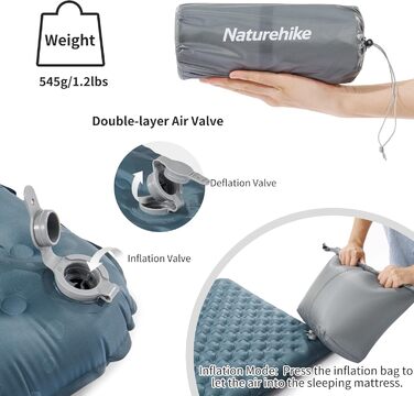 Каремат туристичний Naturehike Thermal 3.5R, самонадувний, 4 сезони, -6°C, з надувною сумкою, військовий зелений, прямокутний, XL/L