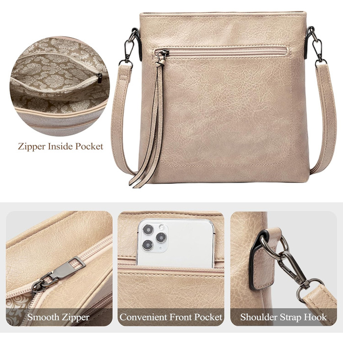 Жіноча сумка-шопер елегантна крос-боді з PU-шкіри (кава/світло-хакі) з кишенею на блискавці