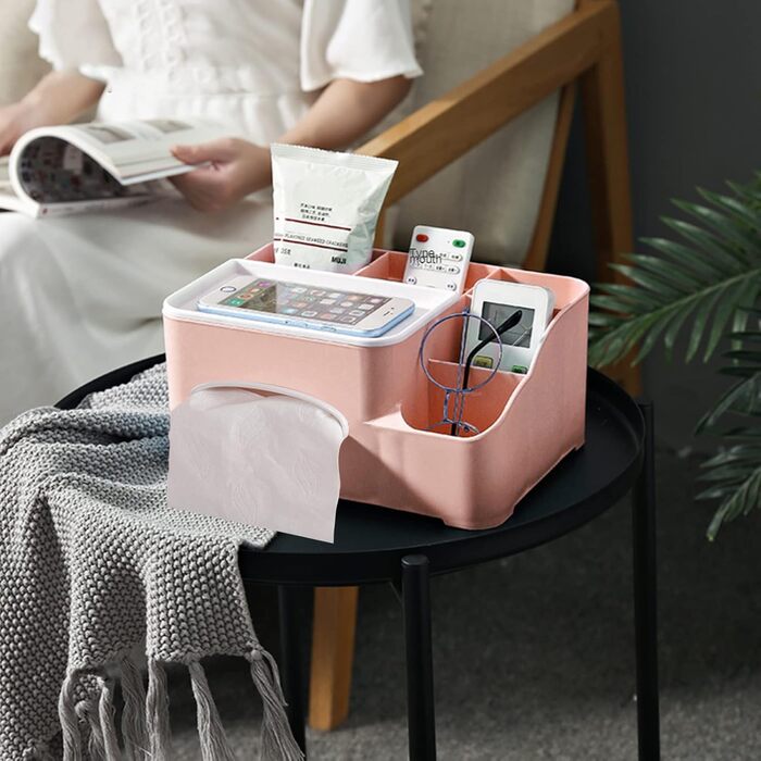 Tissue Box, Tissue Holder, Multifunctional Tissue Holder with Stylish Remote Control Desk, Cosmetic Tissue Box for Office Bedroom Car (A Pink)